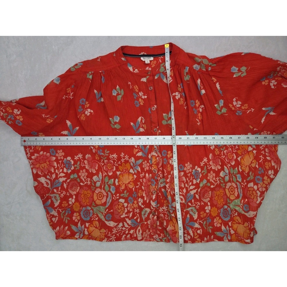 Pilcro Anthropologie Sidney Batwing Peasant Blouse Red Floral Gauze Top Sz S - Picture 7 of 8